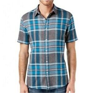 american rag plaid blue gray linen shirt 2x xxl mens summer top